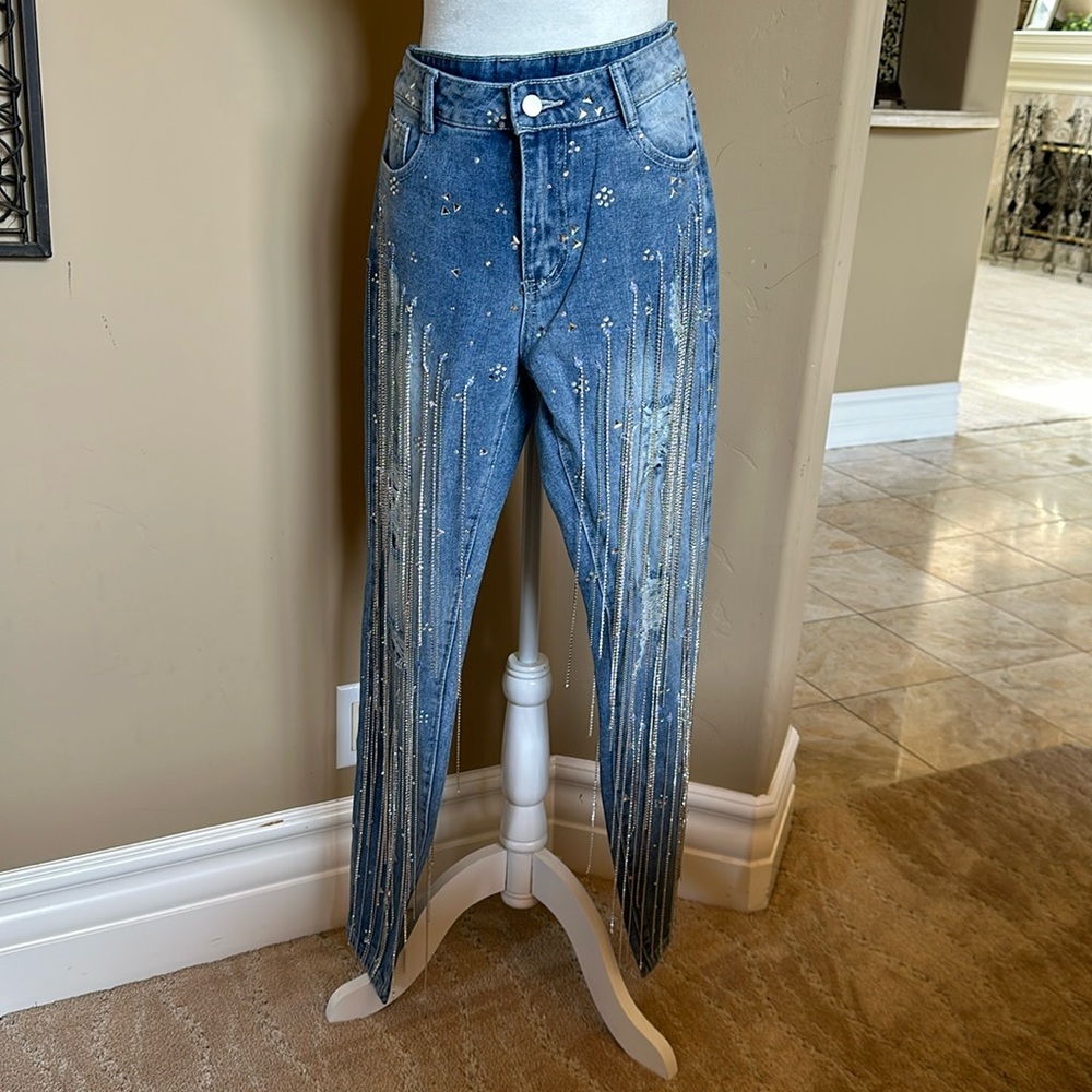 Rhinestone, distressed, jeans, never worn